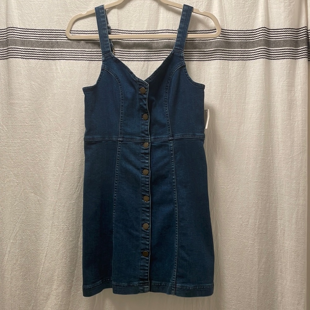 Button down denim overalls dress